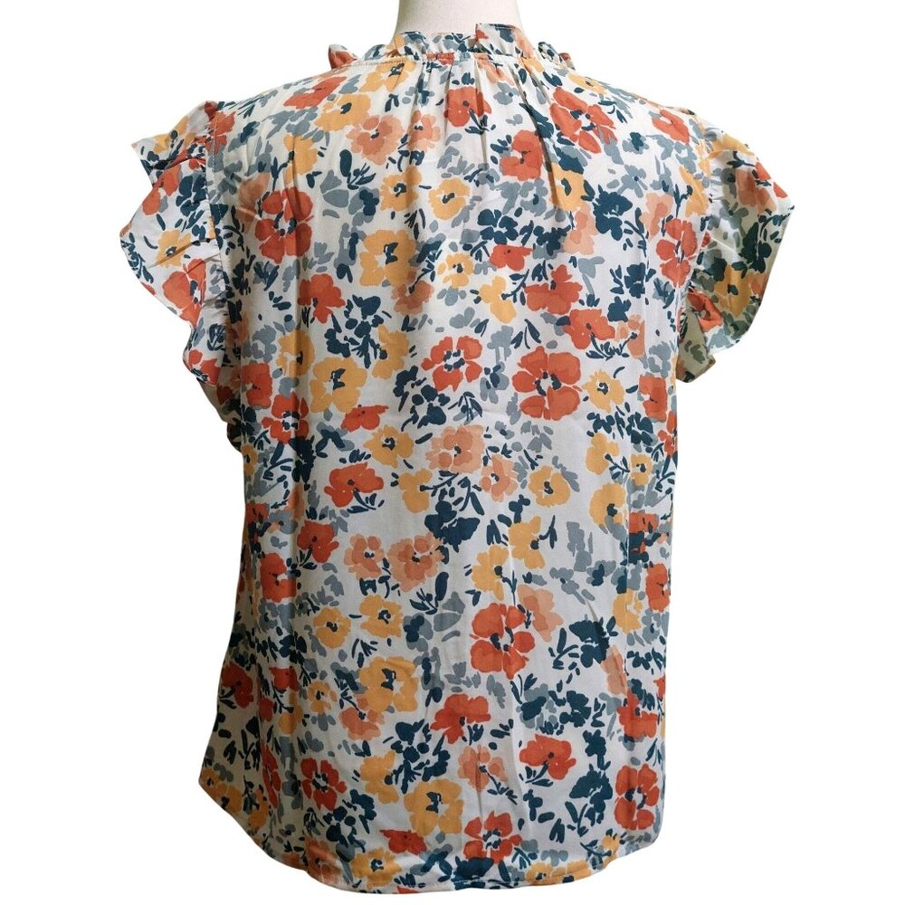 NWT Voy Floral Ruffle Sleeve Blouse~Hidden Buttons~Fall Colors~Size SMALL - Picture 4 of 8